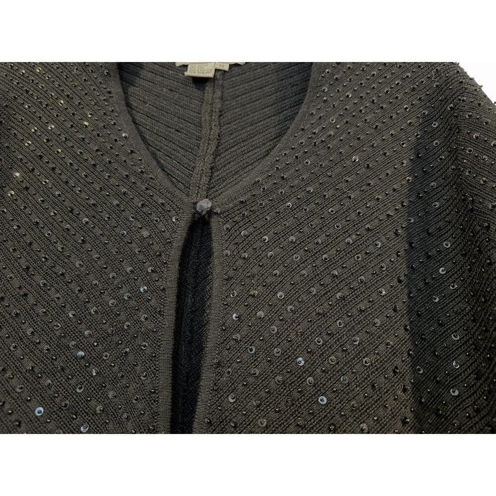 Adrianna Papell Black Sequin Open Front Wool Blend Cardigan Embellishments: M - Picture 4 of 7